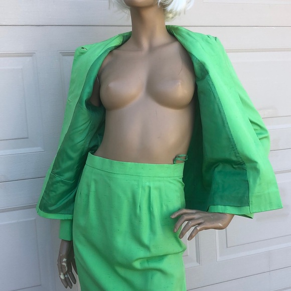 VINTAGE INES DE LA FRESSANGE GREEN PENCIL SUIT XS - Picture 7 of 8